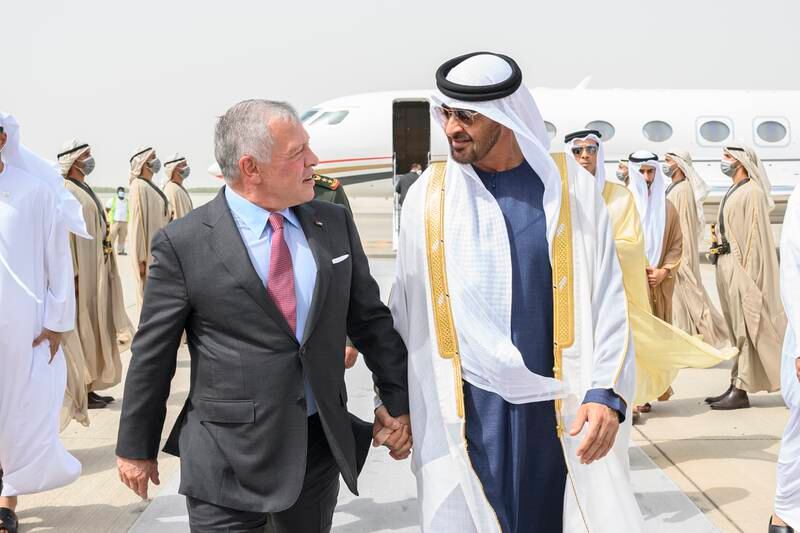 President Sheikh Mohamed receives King Abdullah II of Jordan in Abu Dhabi on June 23. All photos: Ministry of Presidential Affairs