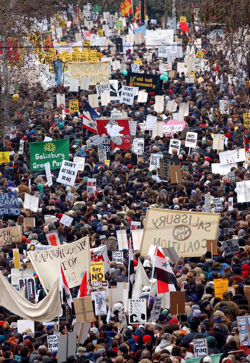Thousands march along the Embankment, London