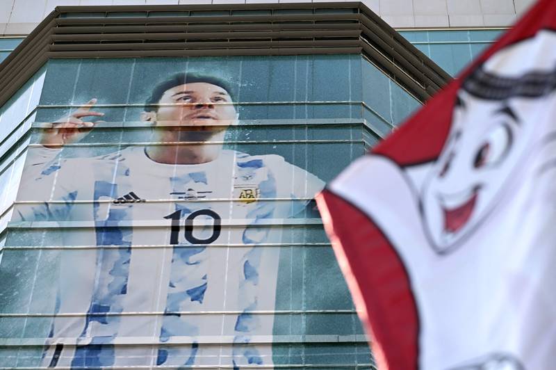 Argentina captain Lionel Messi is displayed on a building in Doha. AFP