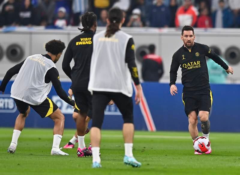 Lionel Messi during training at the Khalifa International Stadium in Doha. EPA