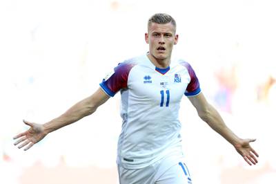 Iceland's Alfred Finnbogason celebrates scoring his nations first World Cup goal. Gabriel Rossi / Getty Images