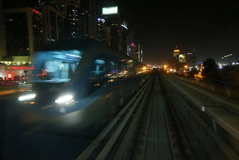 View of the Dubai Metro near Trade Centre in Dubai. The design and construction of the Dubai Metro project contract was awarded to Dubai Rapid Link (DURL) consortium. Pawan Singh / The National