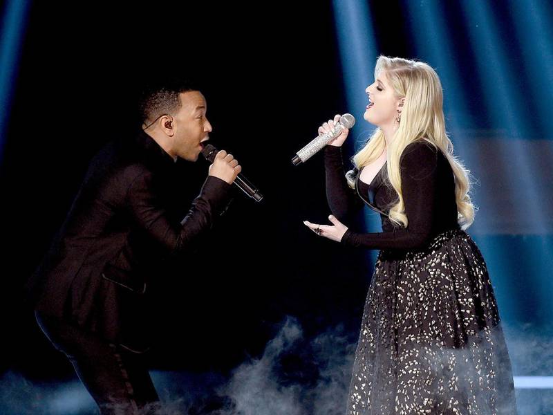 John Legend and Meghan Trainor perform onstage during the 2015 Billboard Music Awards at MGM Grand Garden Arena on May 17, 2015 in Las Vegas, Nevada. Ethan Miller / Getty Images / AFP