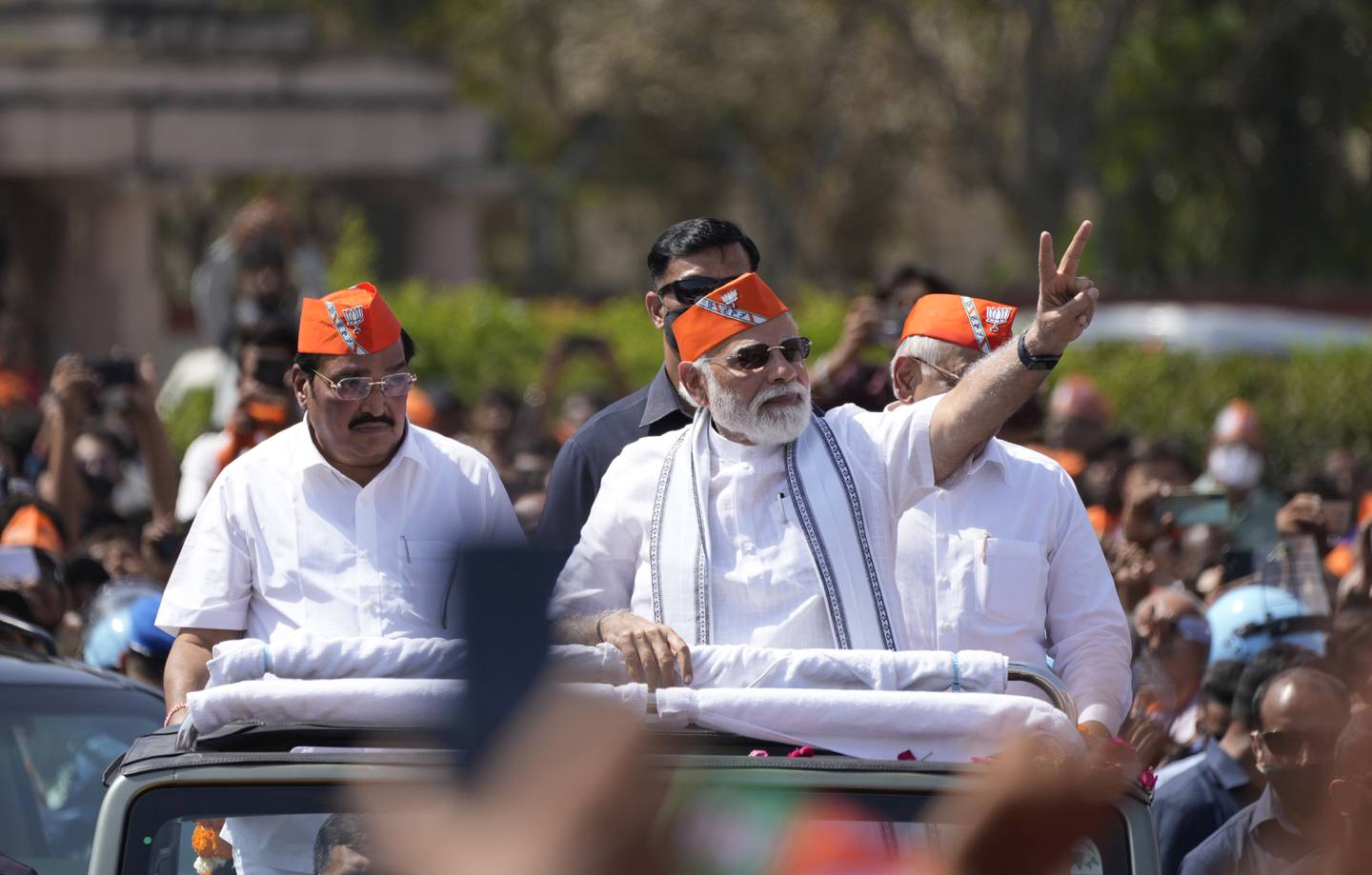 Indian Prime Minister Narendra Modi at a road show in Ahmedabad, in the western state of Gujarat. AP