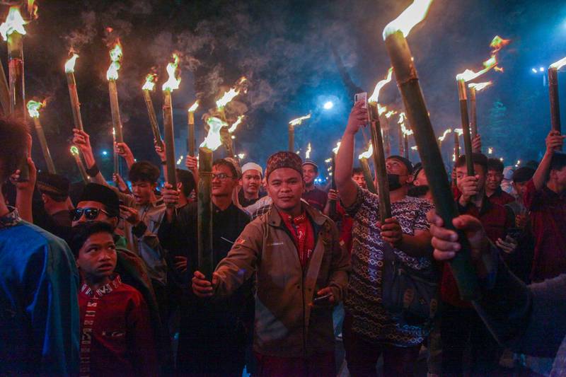 A torch parade to welcome the holy month that will start around March 23, in Medan, North Sumatra, Indonesia. AFP