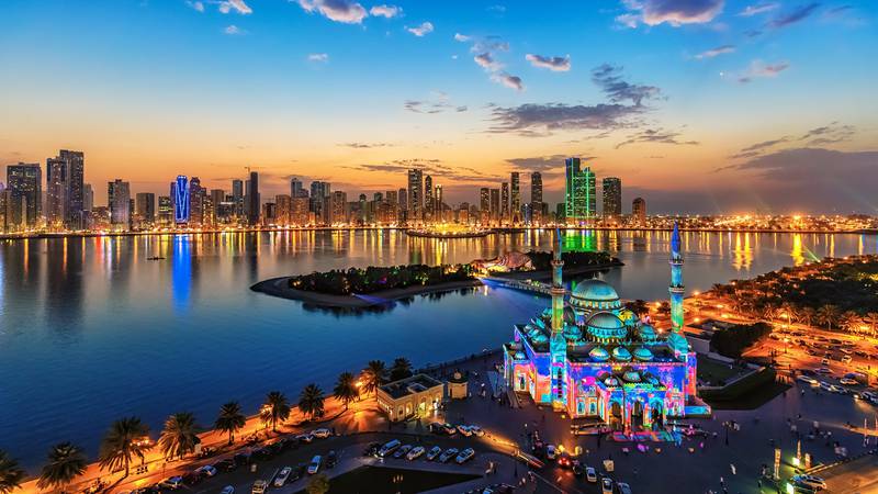 Al Noor Mosque and Al Noor Island, which sits in Khalid Lake in the city of Sharjah.  Photo: Sharjah Media Office