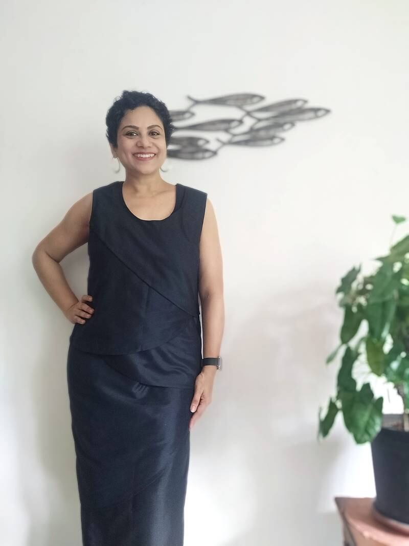 Suranjana, who is a cancer survivor and wears a prosthetic limb, wears a black layered cotton silk dress. Photo: Move Ability