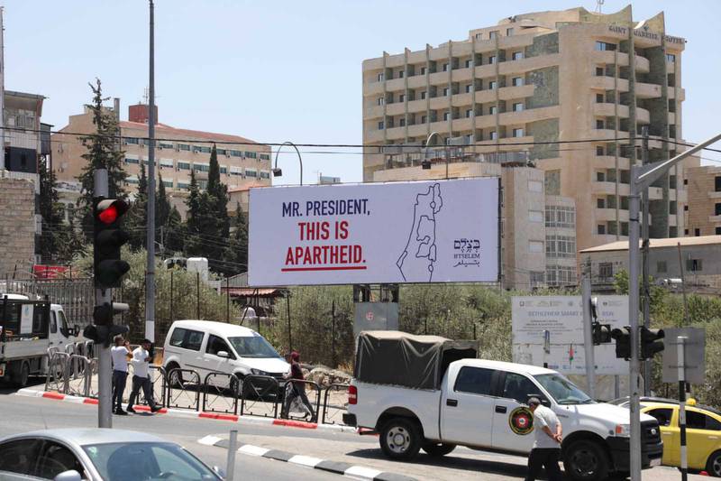 A B'Tselem billboard in Bethlehem reads: 'Mr President, this is apartheid.' Photo: Haidi Motola / B'Tselem