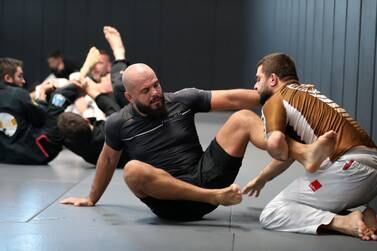 Tarek Suleiman training before his jiu-jitsu fight against UFC star Marvin Vettori. Team Noguria, Al Quoz, Dubai. Chris Whiteoak / The National
