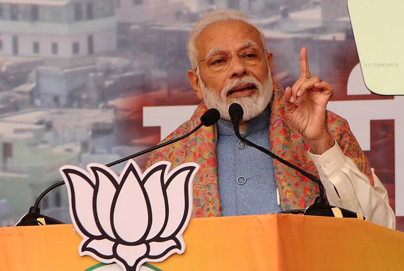 epa08086542 Indian Prime Minister Narendra Modi addresses a rally to launch Bharatiya Janata Party's (BJP) campaign for the upcoming Delhi assembly elections in New Delhi, India, 22 December 2019. Delhi Assembly elections are scheduled to be held in 2020.  EPA/STR