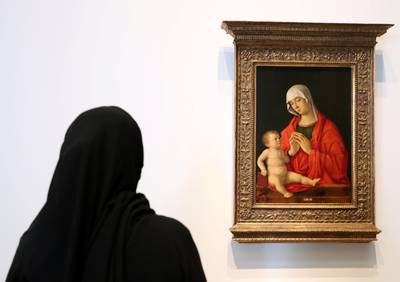 Abu Dhabi, United Arab Emirates - November 6th, 2017: Piece: Virgin and Child at the Louvre. Louvre Media Day. Monday, November 6th, 2017 at Louvre, Abu Dhabi. Chris Whiteoak / The National