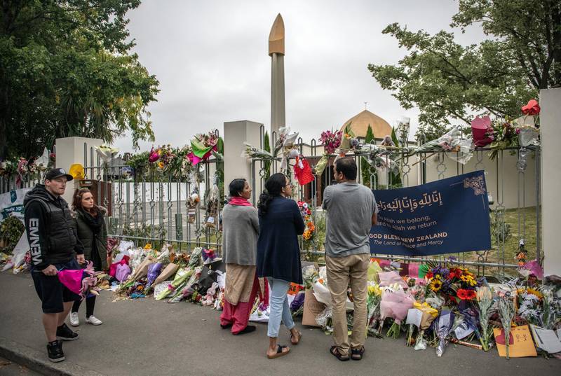People gather outside Al Noor mosque after it was officially reopened following last week's attack, on March 23, 2019 in Christchurch. Getty Images