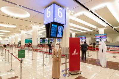 Travellers can now check in for Emirates premium economy flights. All photos: Chris Whiteoak / The National