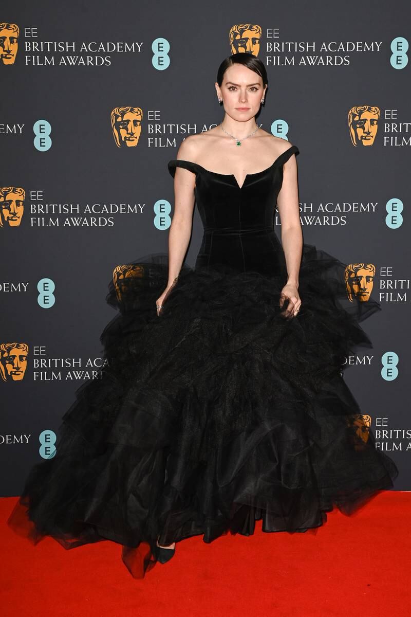 Daisy Ridley, wearing a Vivienne Westwood gown. Getty Images