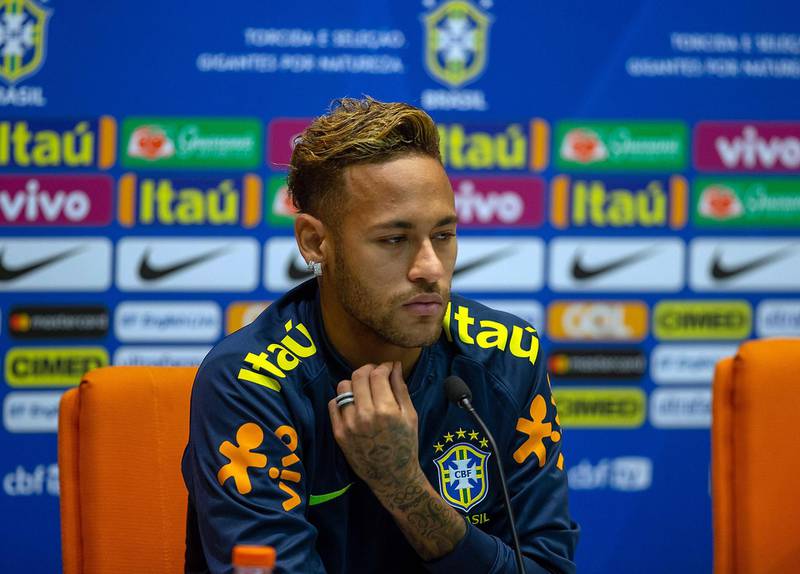 epa07095639 Brazil's Neymar Jr attends a press conference in Jeddah, Saudi Arabia, 15 October 2018. Brazil will face Argentina in an International friendly soccer match on 16 October 2018.  EPA/STR