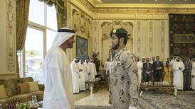 Sheikh Mohammed bin Zayed greets Sandhurst's best international cadet