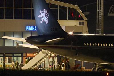 The second Czech evacuation aircraft from Kabul, with 87 passengers on board, stands at the Prague-Kbely airport, Czech Republic, after landing on Tuesday.