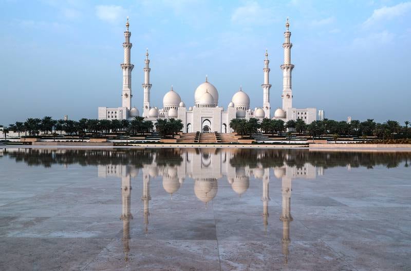 Cloudy skies at Sheikh Zayed Grand Mosque in Abu Dhabi. Victor Besa / The National