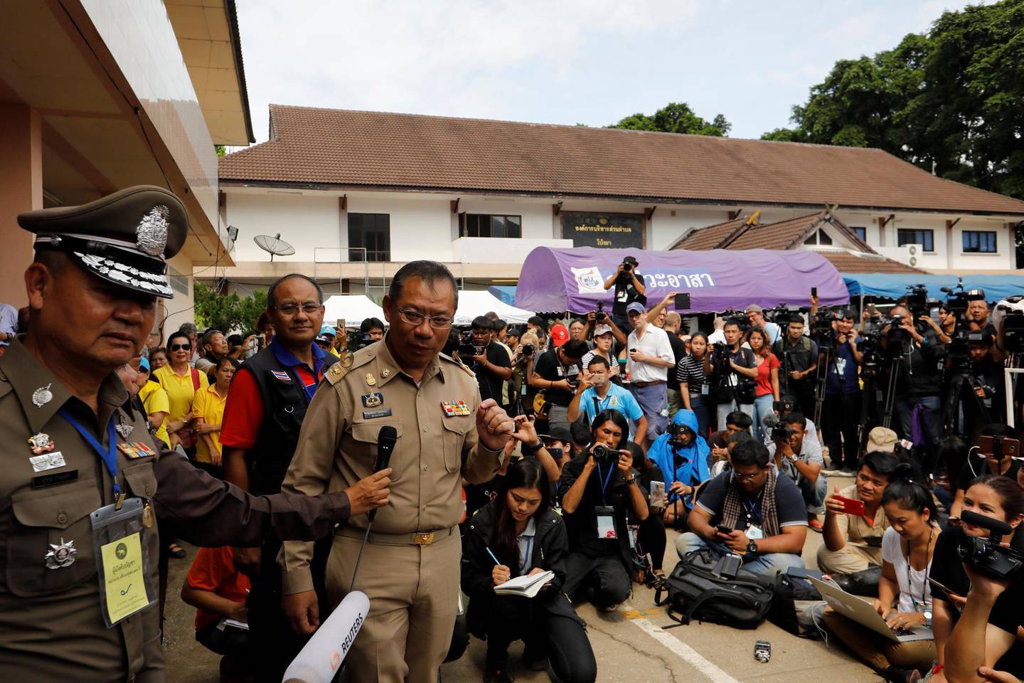 Narongsak Osottanakorn, former governor of Chiang Rai province and the head of the rescue mission, attends a news conference after resuming the mission to rescue a group of boys and their soccer coach trapped in a flooded cave, in the northern province of Chiang Rai, Thailand, July 9, 2018. REUTERS/Tyrone Siu