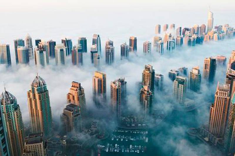 A view of Dubai Marina on Sunday morning as fog rolled in. Picture courtesy Media One Hotel.