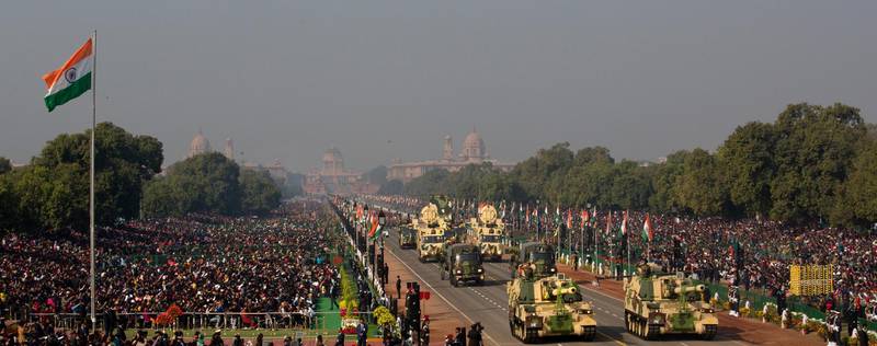 Indian army tanks and other military equipment roll past Rajpath, the ceremonial boulevard, during Republic Day parade in New Delhi, India. AP
