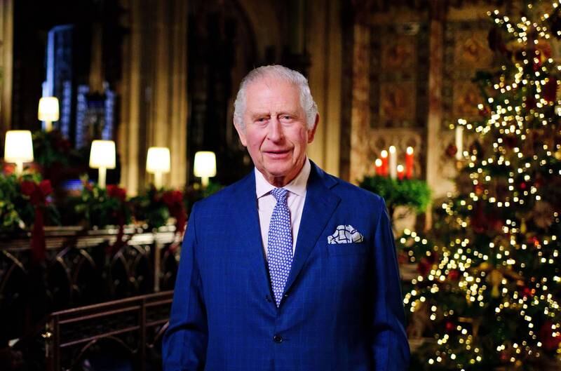 King Charles during the recording of his first Christmas broadcast at Windsor Castle in December 2022