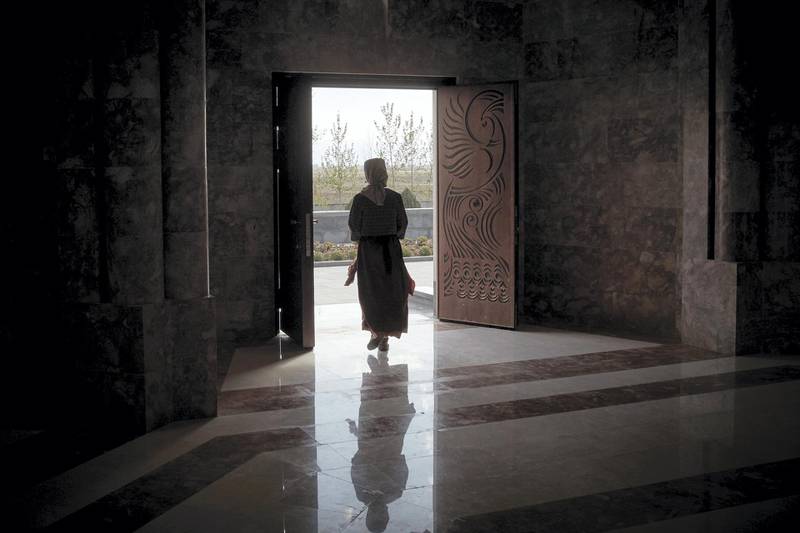 AKNALICH, ARMENIA - APRIL 14: A worshipper leaves the Quba Mere Diwane Temple, the worldÕs largest Yazidi Temple, to mark Yazidi New Year on April 14, 2021 in Aknalich, Armenia. According to the 2011 census, there are 35,272 Yazidis in Armenia, making them Armenia's largest ethnic minority group. Photo by Kiran Ridley