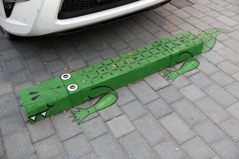 DUBAI , UNITED ARAB EMIRATES , MARCH 6  – 2018 :- Permanent art work of crocodile in the parking lot at the Dubai Canvas at La Mer in Dubai. ( Pawan Singh / The National ) For Standalone / Big Picture