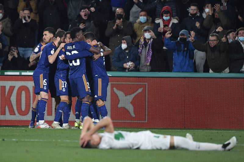 Real Madrid players celebrate after Eden Hazard's goal. AFP