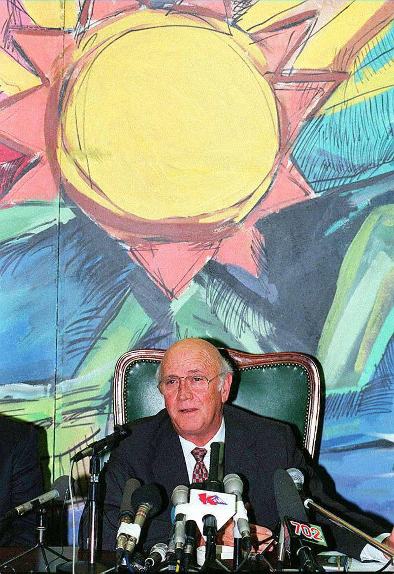 On August 26, 1997, FW de Klerk announced his resignation as leader of the National Party at at the party's offices in Cape Town. AFP