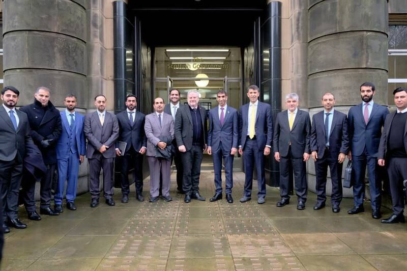 Members of the UAE delegation, led by Dr Thani Al Zeyoudi, Minister of State for Foreign Trade, with Scottish officials. Wam