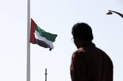 The national flag flies at half-staff at Union House, Dubai – where the declaration establishing the UAE was made – after the death of the President, Sheikh Khalifa. Pawan Singh / The National 