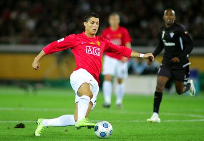 YOKOHAMA, JAPAN - DECEMBER 21:  Cristiano Ronaldo of Manchester United controls the ball  during the FIFA Club World Cup Japan 2008 Final match between Manchester United and Liga De Quito at the International Stadium Yokohama on December 21, 2008 in Yokohama, Kanagawa, Japan. Manchester United won by 1-0.  (Photo by Koji Watanabe/Getty Images)