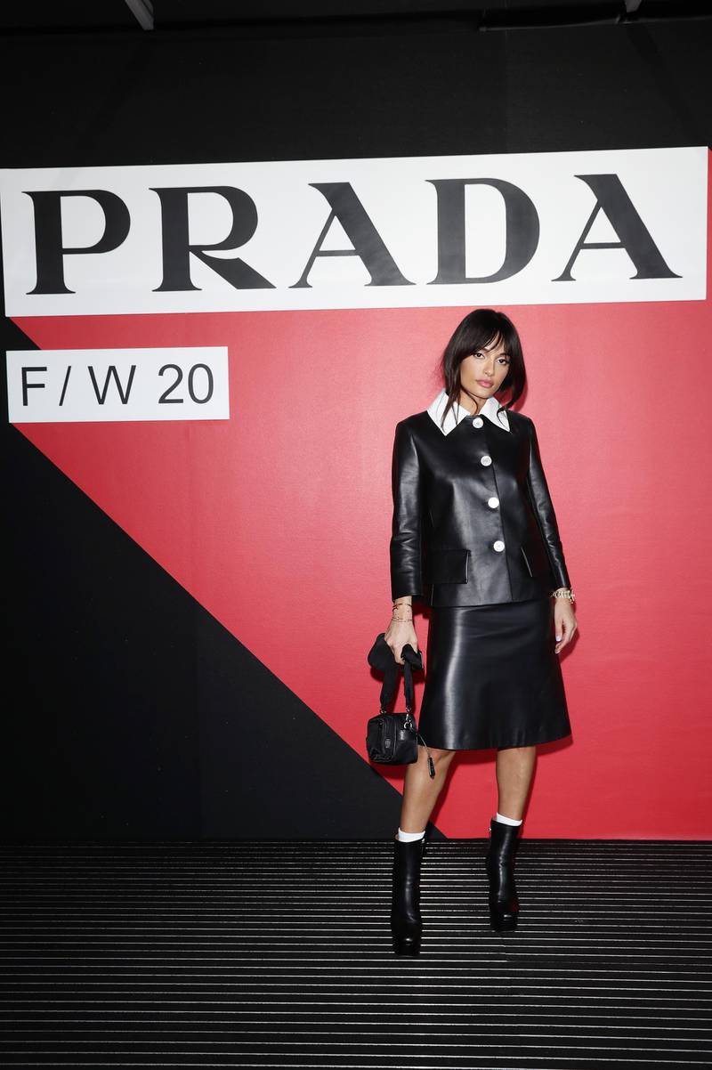Amina Muaddi attends the Prada show during Milan Fashion Week on February 20, 2020. Getty Images