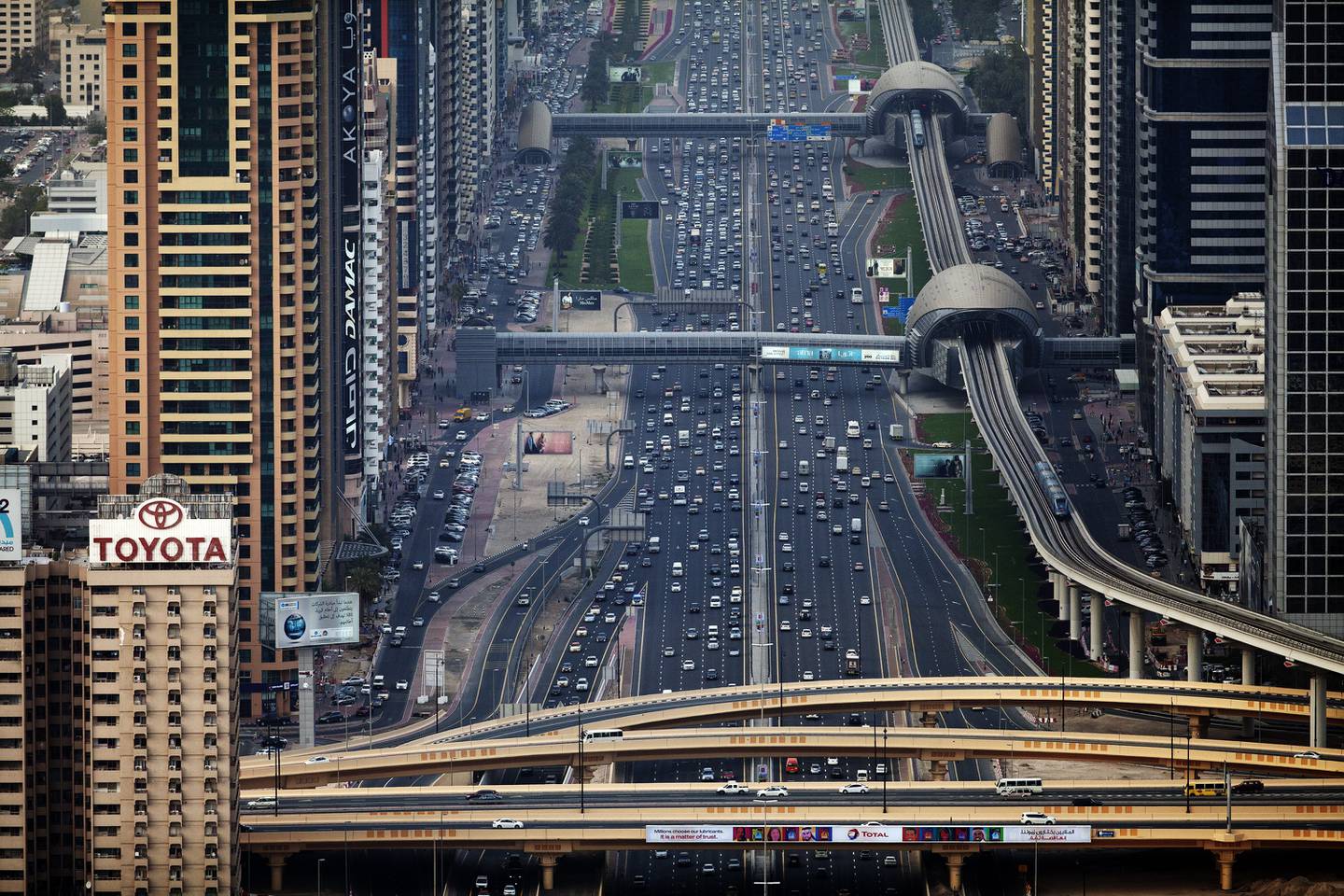 Sheikh Zayed Road in Dubai, towards Sharjah, photographed in 2014. Sarah Dea / The National