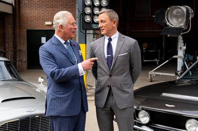 IVER HEATH, ENGLAND - JUNE 20: Britain's Prince Charles (L), Prince of Wales meets British actor Daniel Craig as he tours the set of the 25th James Bond Film at Pinewood Studios on June 20, 2019 in Iver Heath, England.  The Prince of Wales, Patron, The British Film Institute and Royal Patron, the Intelligence Services toured the set of the 25th James Bond Film to celebrate the contribution the franchise has made to the British film industry. (Photo by Niklas Halle'n - WPA Pool/Getty Images)