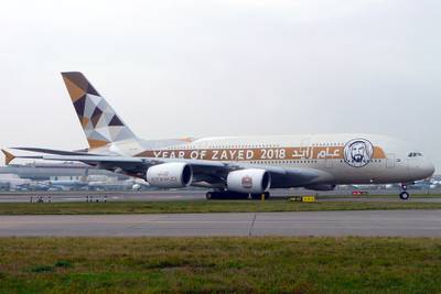 An Etihad A380 with Year of Zayed livery. Courtesy Etihad Airways