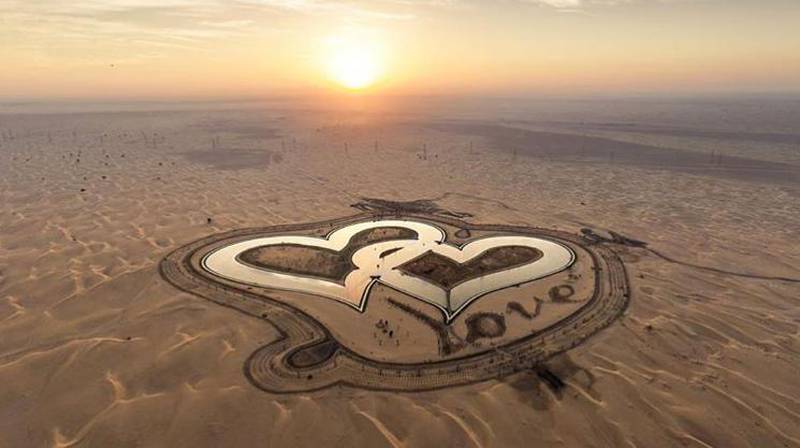 Sheikh Hamdan bin Mohammed shared an image of the heart-warming Love Lake in Dubai in November 2018. Courtesy faz3