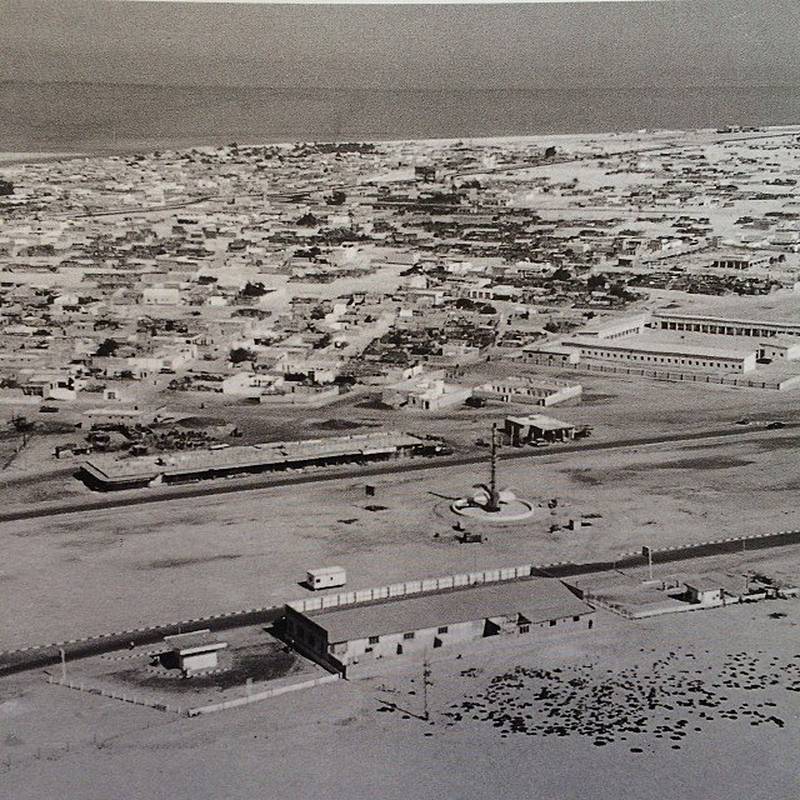 Sharjah city seen from the east in the late 1960s including the Clock Tower Square. Photo: Sharjah Documentation and Archive Authority