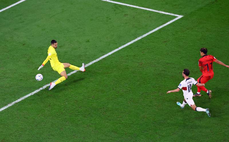 South Korea's Hwang Hee-chan scores their second goal. Reuters