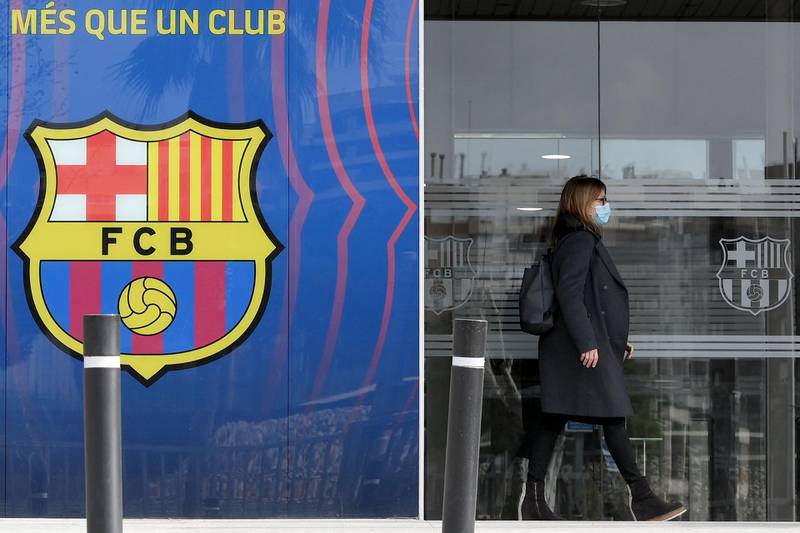 Police at the office of Barcelona football club on Monday, March 01, 2021. AFP