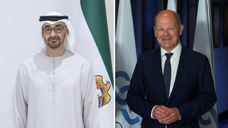 President Sheikh Mohamed spoke to German chancellor Olaf Scholz on Wednesday. Ministry of Presidential Affars, Reuters