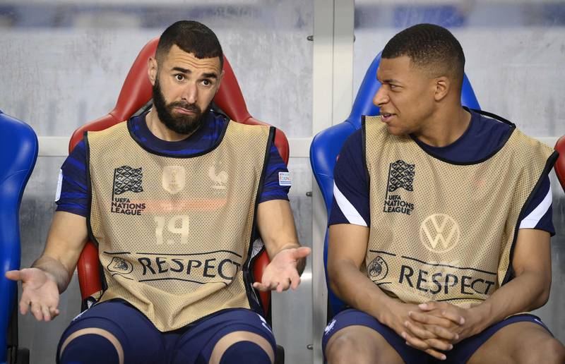 Karim Benzema alongside Kylian Mbappea during the Nations League match against Croatia in June 2022. AFP
