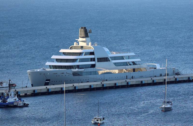 Solaris, a superyacht linked to sanctioned Russian oligarch Roman Abramovich, is pictured in Bodrum, southwest Turkey. Reuters