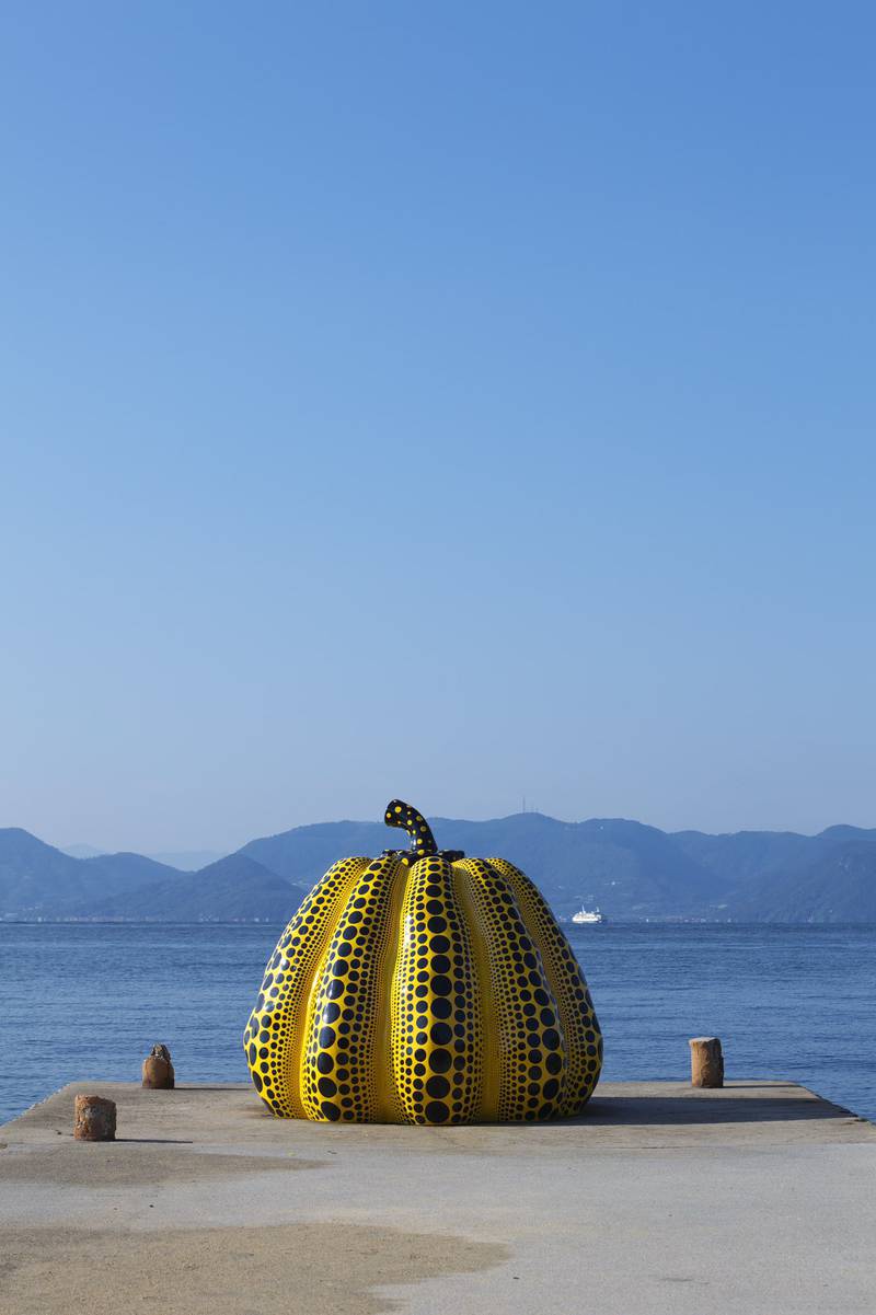 Yayoi Kusama's 'Pumpkin' artwork on Naoshima Island, Japan, in