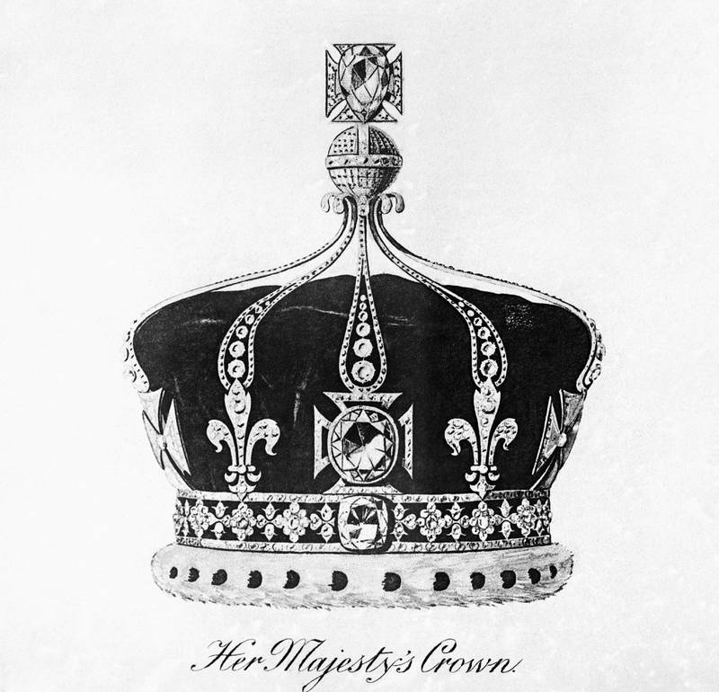Illustration of Queen Mary's crown, made for the coronation of King George V. It contains 2,200 diamonds including the Koh-i-noor as well as Cullinan III and Cullinan IV. PA 