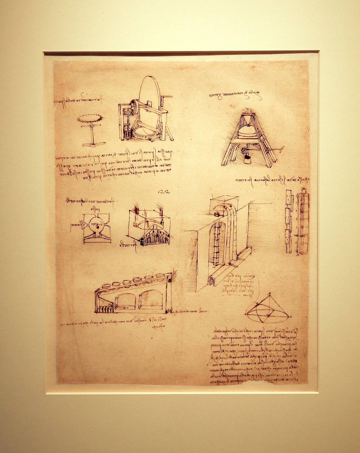 A page of Leonardo da Vinci's Codex Atlanticus on show at Ithra in Saudi Arabia. Courtesy Ithra
