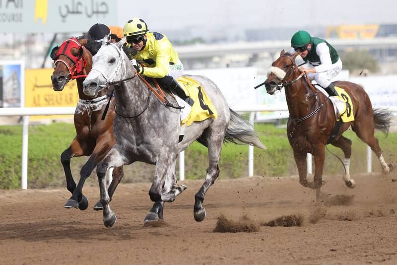 Pat Dobbs on One Idea wins the first of his two races at Jebel Ali. Photo: ERA