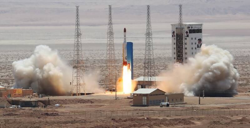 A photo released by the Iranian defence ministry shows the launch of the Simorgh satellite rocket from the Imam Khomeini National Space Centre at an undisclosed location in Iran on July 27, 2017. Iran Defence Ministry handout / EPA