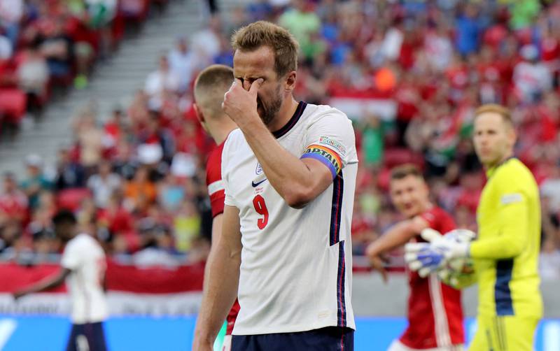 England's forward Harry Kane during the 1-0 Uefa Nations League defeat against Hungary at the Puskas Arena in Budapest, on June 4, 2022. AFP